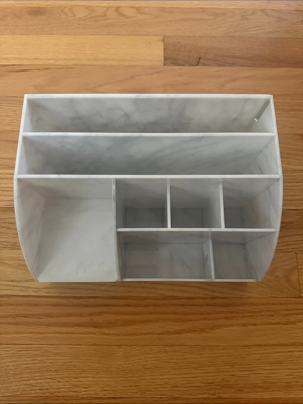 Marble-Effect White Desktop Organizer - Multi-Compartment Storage